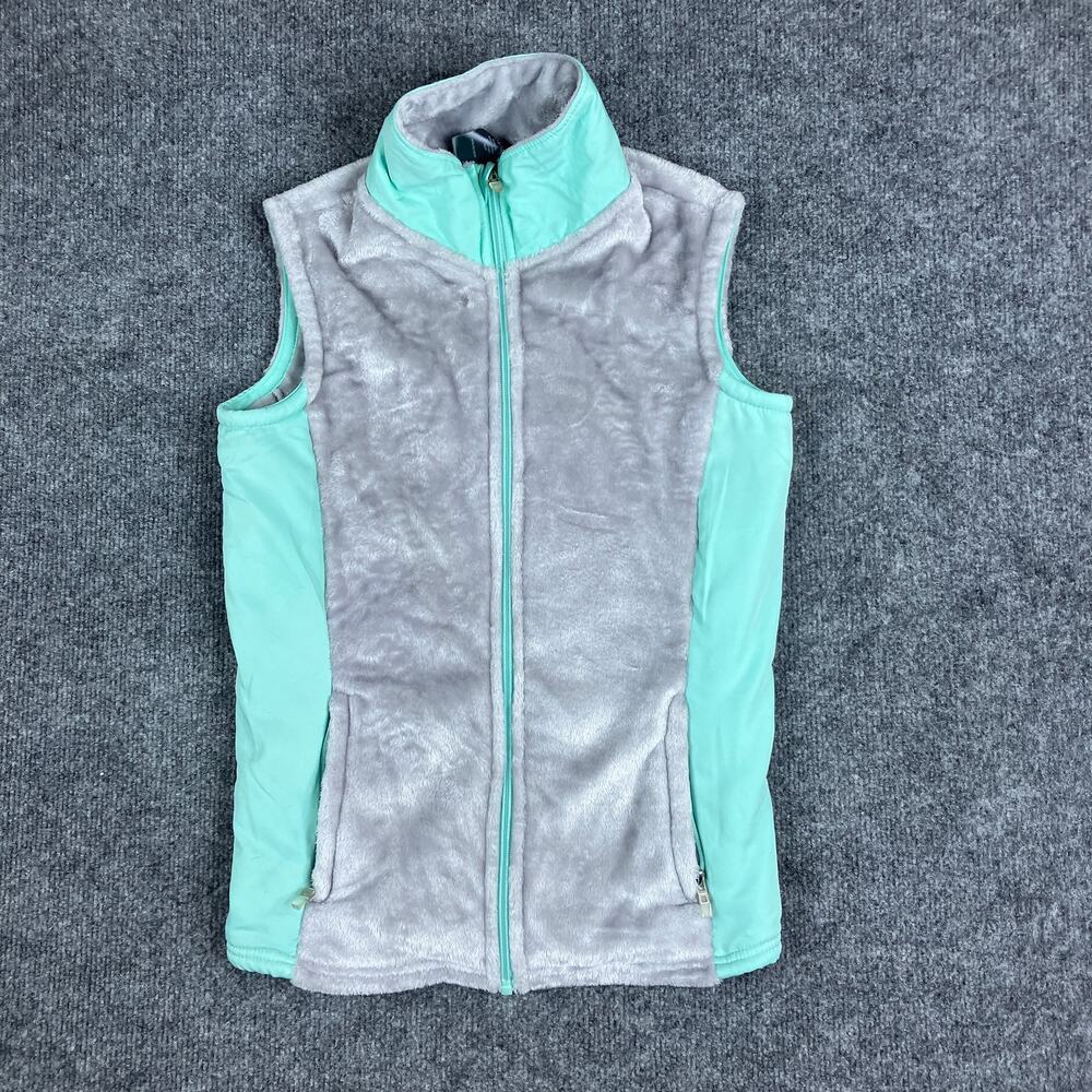Champion Vest Womens Size L Gray Aqua Fleece Zip Up Soft Sleeveless Jacket‎